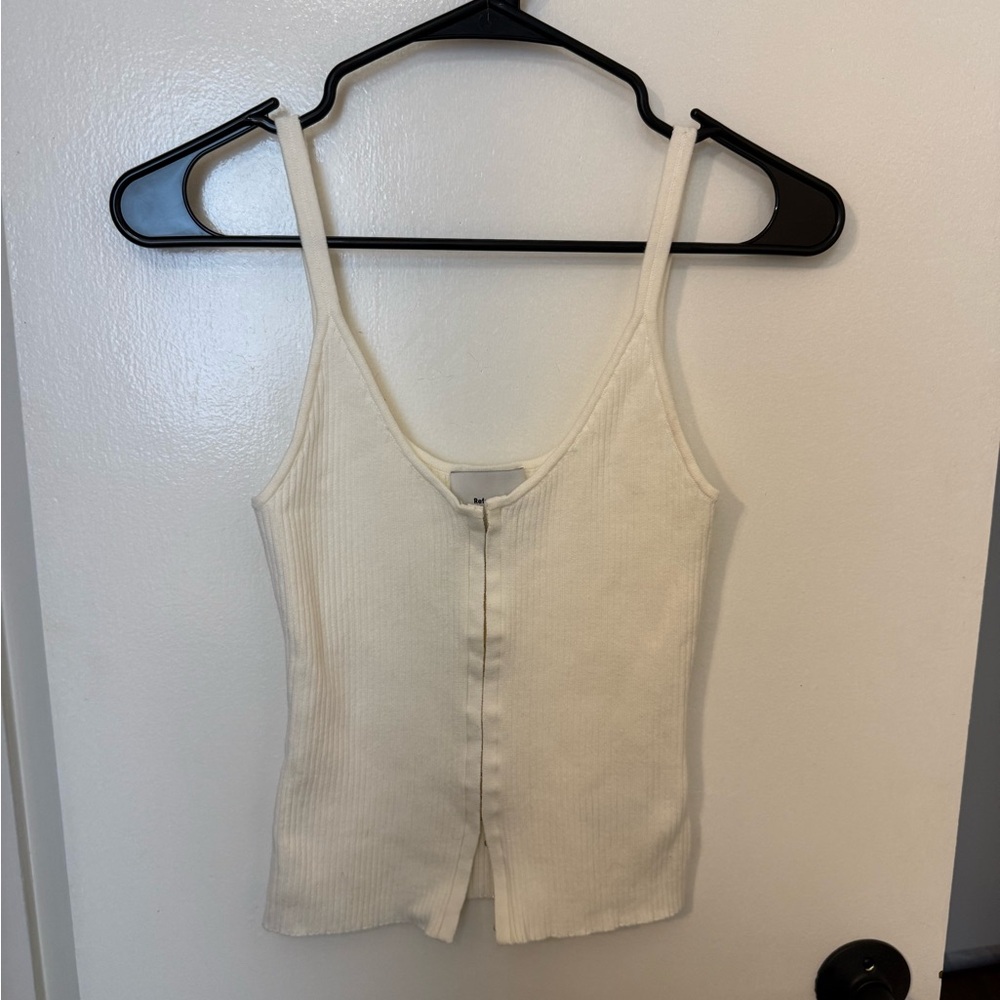 Reformation Cream Ribbed V-Neck Camisole with Front Slit